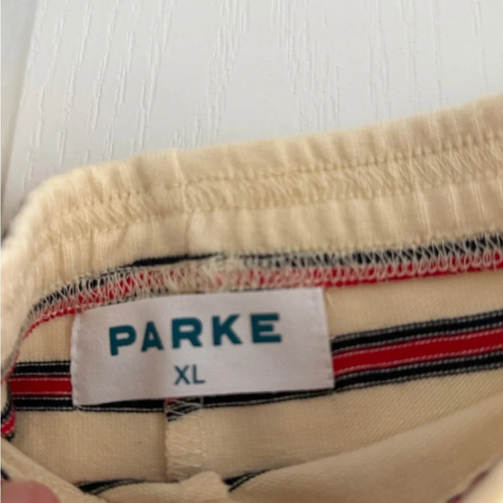 Parker Women's Athletic Shorts in Cream with Black and Red Stripes - Picture 2 of 2